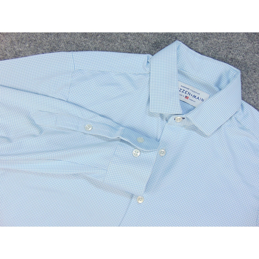 Mizzen+Main Shirt Mens Med Spinnaker Blue Gingham Made USA Performance Business